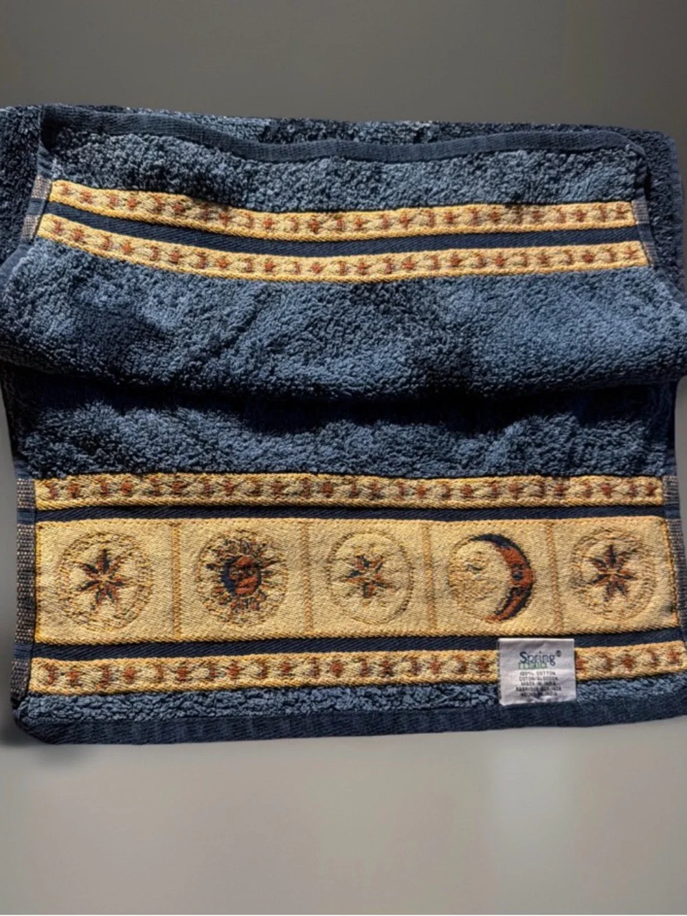 Spring Maid Contour hourglass Celestial Star & Moon Blue 100% Cotton Hand Towel
